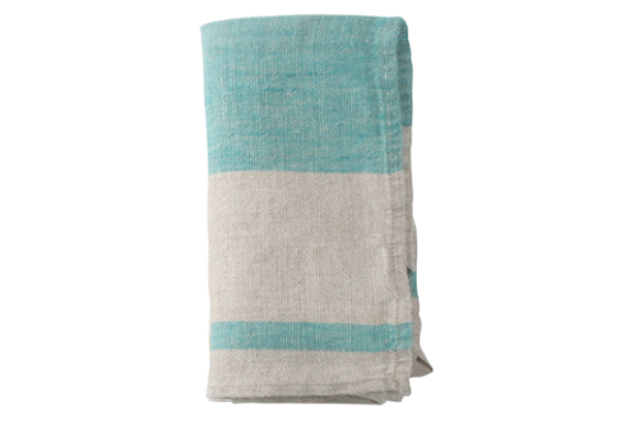 French Linen Napkin | Aqua & Beige