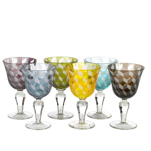 Block Wine Glasses | Multicoloured | Set of 6