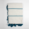Moroccan Pom Pom Blanket | Blue Stripe
